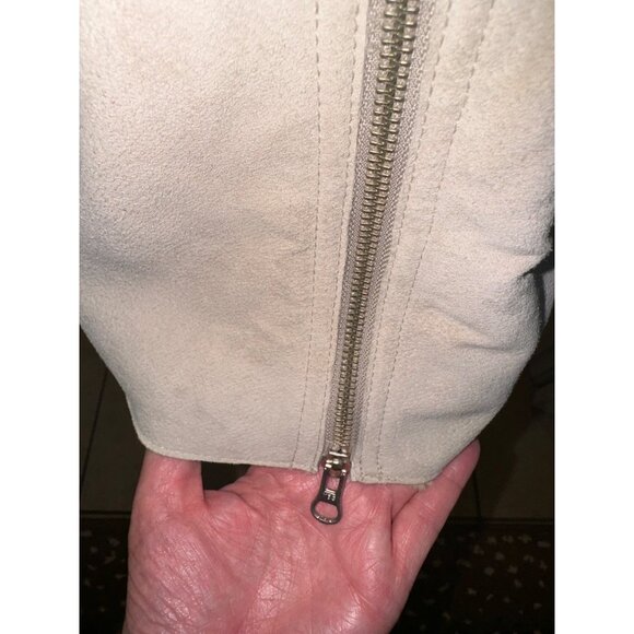 Vintage Winlet Ivory Braided Leather Suede Mongolian Fur Hooded Jacket Coat Sz L - Picture 4 of 16